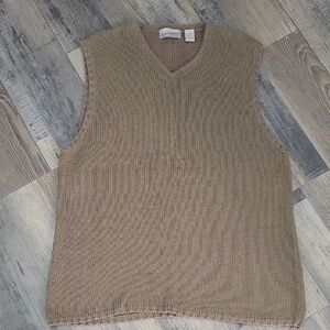 Men's Tan Brown Knit Linen Silk Blend Sweater Vest XL Fieldmaster Preppy V Neck